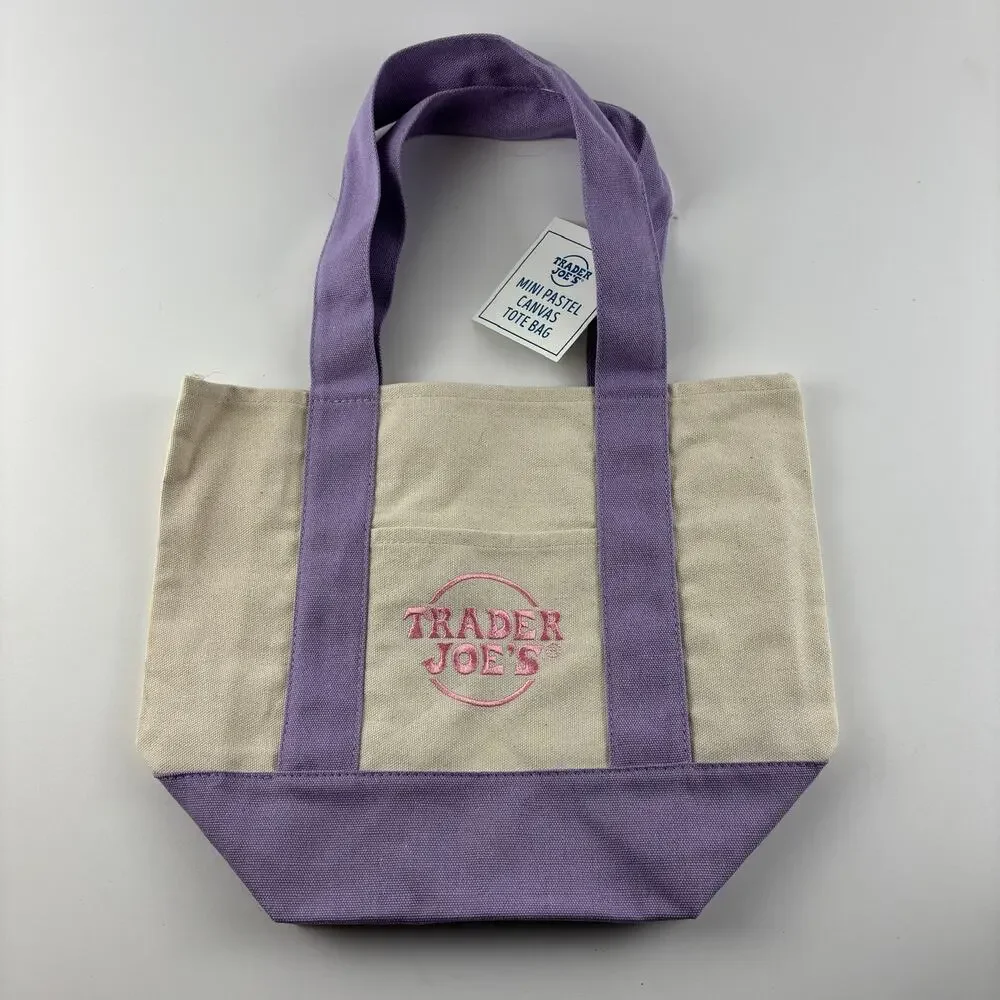 Trader Joe’s Mini Pastel Canvas Tote Bag Limited Edition Purple